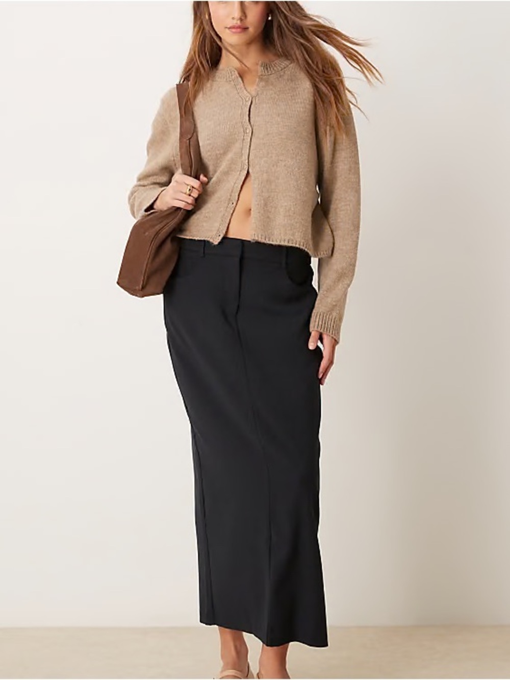 Abercrombie & Fitch Column Maxi Skirt in Black Size Large Tall